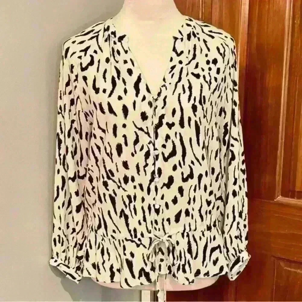 Rails Cream and Black Printed V-Neck Blouse